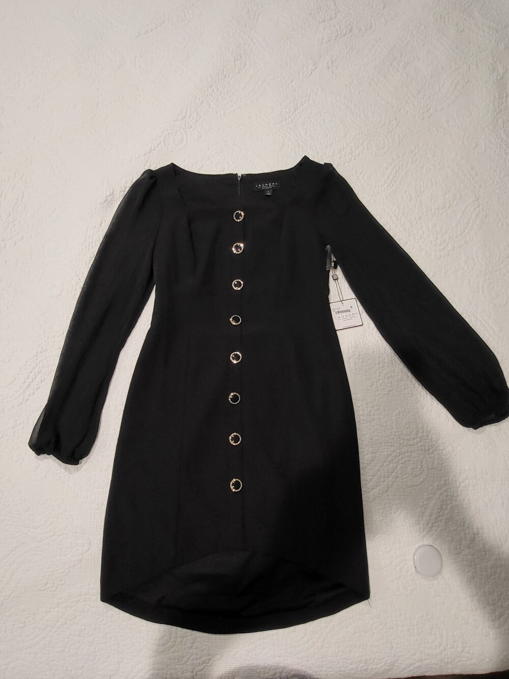 Laundry by Shelli Segal Black Long-Sleeve Button Front Mini Dress Size 4